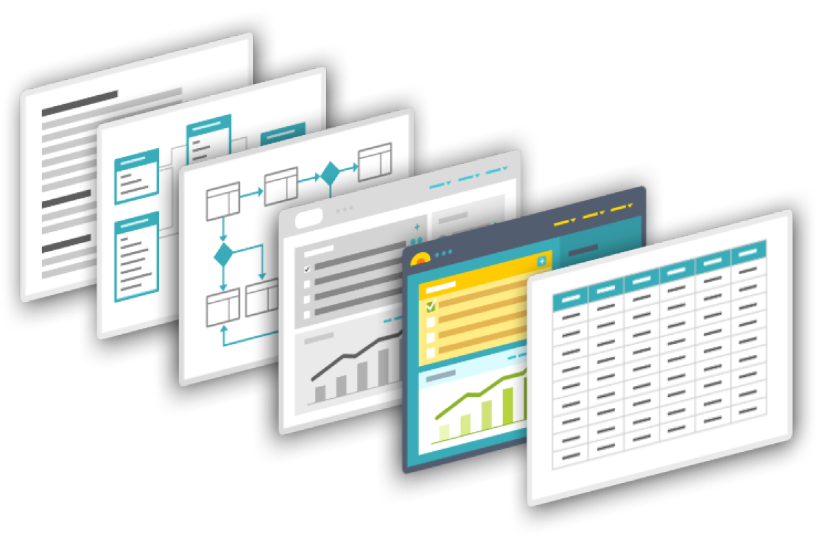 Several items stacked in layers, each shows different types of info about your interactive project