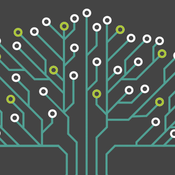 Circuit board lines, forming the image of a tree