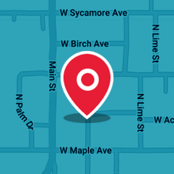 Street map with a large red marker icon in the center of it