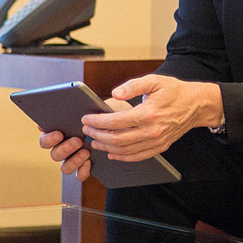 User holding tablet